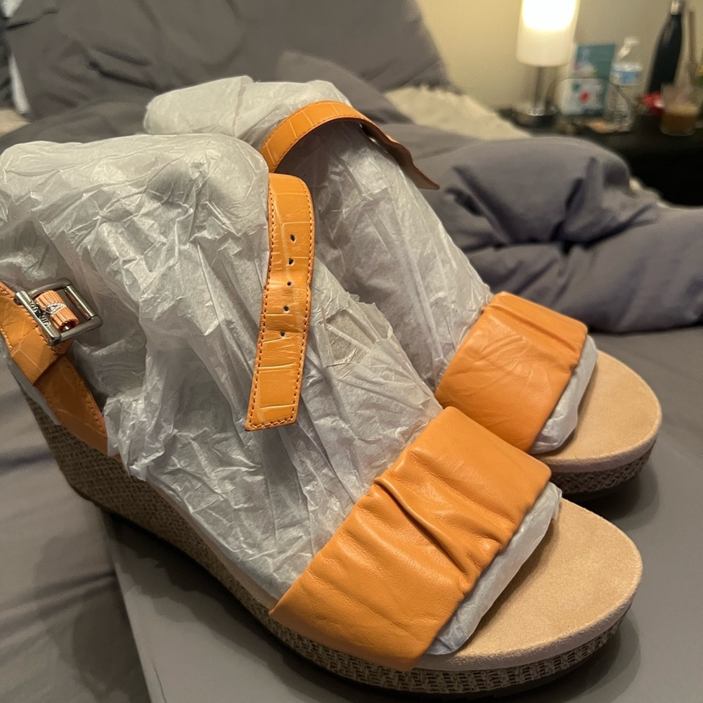 Vionic Orange Wedge Sandals with Ruched Straps